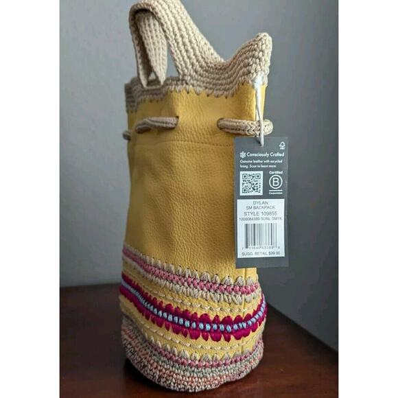The SAK Striped Leather Crochet Backpack Yellow Seminyak Bag Purse Boho Dylan main image 13